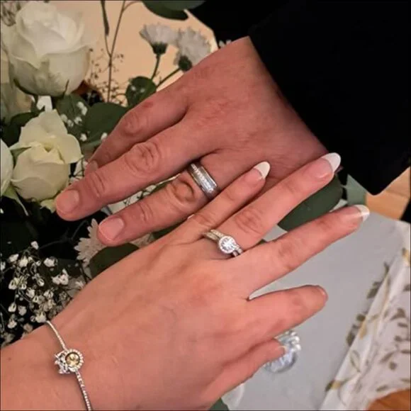 Sterling Silver and Tungsten Carbide Wedding Rings Set with Cubic Zirconia